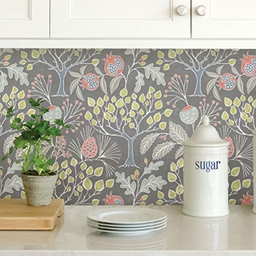 NuWallpaper NU3039 Groovy Garden Grey Peel & Stick Wallpaper