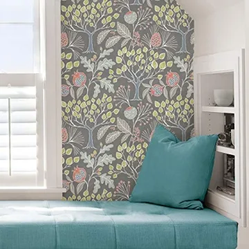 NuWallpaper NU3039 Groovy Garden Grey Peel & Stick Wallpaper