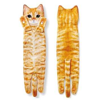HOTCAUSE Cat Hand Towels Bathroom Kitchen Funny Towel, Cute Cat Hand Towel Decorative,Animal Face Towels Hanging Washcloths,Gift for Cat Lover(Orange Cat)