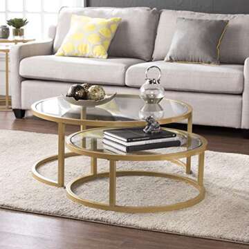 Furniture HotSpot – Gold Nesting Coffee Table - 2 Pc - Round - 35.5" W x 35.5" D x 14.75" H