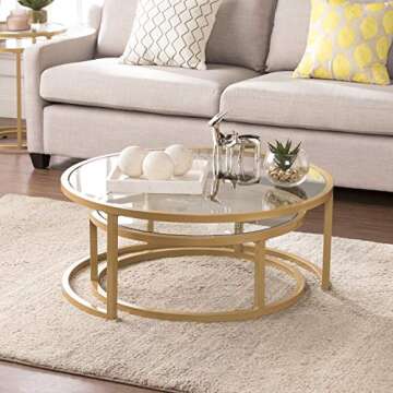 Furniture HotSpot – Gold Nesting Coffee Table - 2 Pc - Round - 35.5" W x 35.5" D x 14.75" H