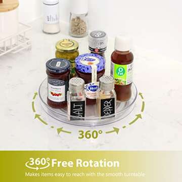 4 Pack Lazy Susan Organizer, 9 Inch Clear Lazy Susan Turntable for Cabinet, BPA-Free Plastic Rotatin...