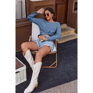 Ekouaer Women's Waffle Knit Pajama Sets Comfy Long Sleeve Lounge Sets 2 Piece Matching Pj Sets with Pockets Blue Large