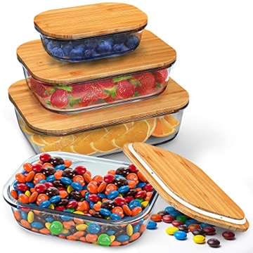 Greener Chef Glass Food Storage Containers with Lids (Bamboo) - 4 Piece Value Set - The Most Ecofriendly Glass Containers - Airtight, Glass Meal Prep Containers or Glass Food Containers
