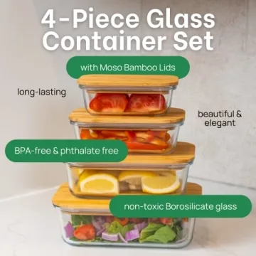 Greener Chef Glass Food Storage Containers with Lids (Bamboo) - 4 Piece Value Set - The Most Ecofriendly Glass Containers - Airtight, Glass Meal Prep Containers or Glass Food Containers
