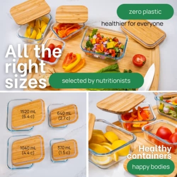 Greener Chef Glass Food Storage Containers with Lids (Bamboo) - 4 Piece Value Set - The Most Ecofriendly Glass Containers - Airtight, Glass Meal Prep Containers or Glass Food Containers