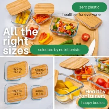 Greener Chef Glass Food Storage Containers with Lids (Bamboo) - 4 Piece Value Set - The Most Ecofriendly Glass Containers - Airtight, Glass Meal Prep Containers or Glass Food Containers