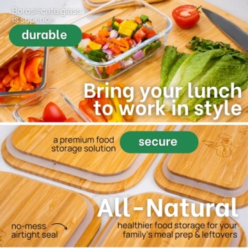 Greener Chef Glass Food Storage Containers with Lids (Bamboo) - 4 Piece Value Set - The Most Ecofriendly Glass Containers - Airtight, Glass Meal Prep Containers or Glass Food Containers