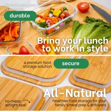 Greener Chef Glass Food Storage Containers with Lids (Bamboo) - 4 Piece Value Set - The Most Ecofriendly Glass Containers - Airtight, Glass Meal Prep Containers or Glass Food Containers