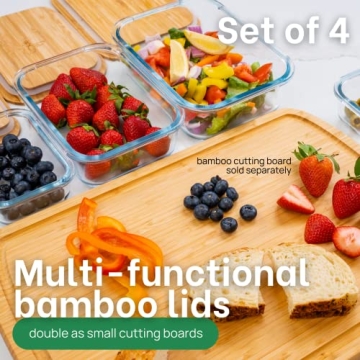 Greener Chef Glass Food Storage Containers with Lids (Bamboo) - 4 Piece Value Set - The Most Ecofriendly Glass Containers - Airtight, Glass Meal Prep Containers or Glass Food Containers