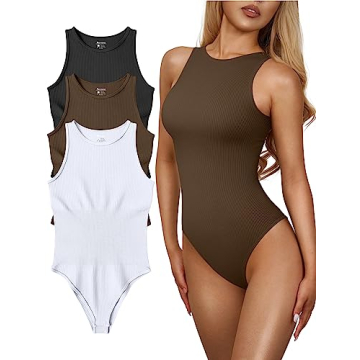 OQQ 3 Piece Women’s Ribbed Bodysuits Stylish Comfort
