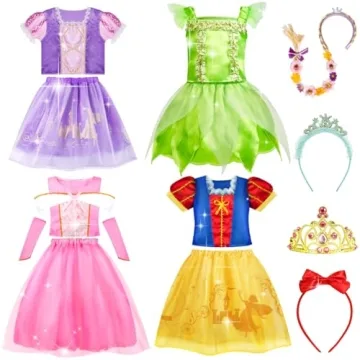 Meland Princess Dress Up Trunk - 4 Magical Dresses & Accessories for Girls 3-8 Years
