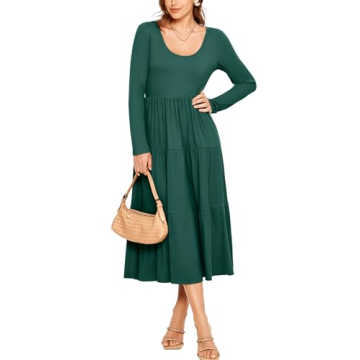 Glamaker Women's Fall Dresses Long Sleeve Square Neck Casual Pleated Tiered Swing Bohemian Maxi Dres...