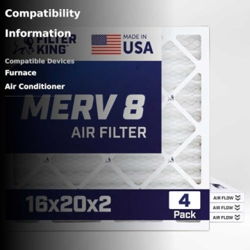 High-Performance 16x20x2 Air Filters - MERV 8, 4 Pack