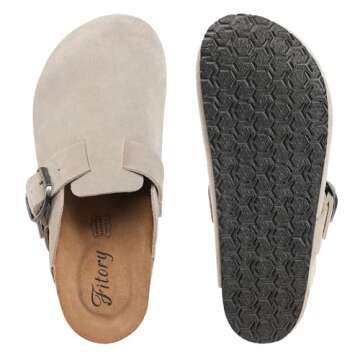 FITORY Womens Clogs Slip-on Potato Shoes Leather Mules with Suede Cork Footbed Taupe Size 9