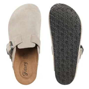 FITORY Womens Clogs Slip-on Potato Shoes Leather Mules with Suede Cork Footbed Taupe Size 9
