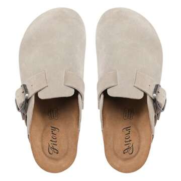 FITORY Womens Clogs Slip-on Potato Shoes Leather Mules with Suede Cork Footbed Taupe Size 9