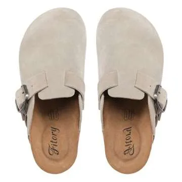 FITORY Womens Clogs Slip-on Potato Shoes Leather Mules with Suede Cork Footbed Taupe Size 9