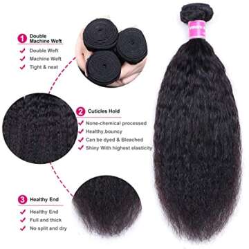 UNice 10A Yaki Kinky Straight Hair 100% Human Hair Bundles