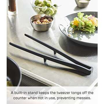 Yamazaki Home Silicone Kitchen Tongs, Silicone, No Assembly Req., Black