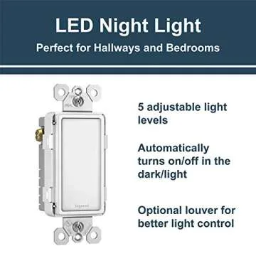 Legrand radiant NTLFULLWCC6 Full Adjustable LED Night Light Outlet, For Hallways and Stairs, Optiona...