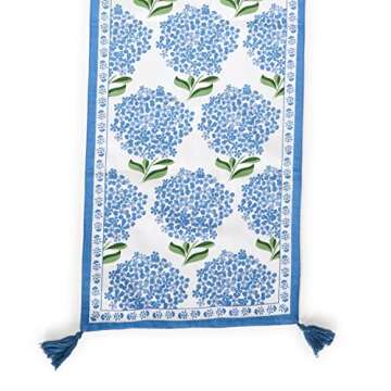 Two's Company Hydrangea Table Runner w/Tassel Accents - Cotton