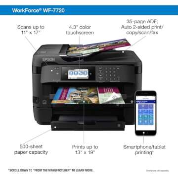 Epson WorkForce WF-7720 Wireless Wide-format Color Inkjet Printer with Copy, Scan, Fax, Wi-Fi Direct and Ethernet, Amazon Dash Replenishment Ready