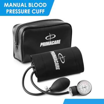 PrimaCare Medical DS-9197-BK Professional Classic Series Manual Adult Size Blood Pressure Kit, Emergency Bp kit with Stethoscope and Portable Leatherette Case, Nylon Cuff, Black
