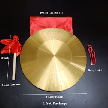 14.2 Inch Chinese Brass Gong with Wooden Mallet for Celebrations