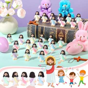Bememo 25 Pcs Little Jesus Figures Original Design Mini Rubber Jesus Toys to Hide and Seek Religious Party Favors Sunday School Baptism Gifts (Macaron Color)