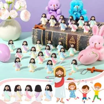Bememo 25 Pcs Little Jesus Figures Original Design Mini Rubber Jesus Toys to Hide and Seek Religious Party Favors Sunday School Baptism Gifts (Macaron Color)