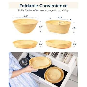 Lorzon Silicone Banneton Bread Proofing Baskets Set of 2, 9" Round & 10" Oval Foldable Sourdough Proofing Baskets, Silicone Proofing Bowls for Sourdough Bread, Easy to Clean and Store
