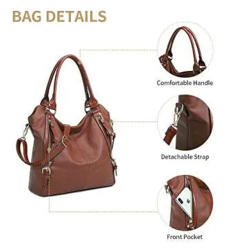Plambag Women Tote Bag Handbags Hobo Shoulder Bag Faux Leather Purse