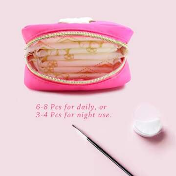 OWTING Sanitary Napkin Storage Bag, Period Bag, Portable Period Pouch, Feminine Menstrual Pad Tampon Organizer, First Period Kit for teen Girls(Hot Pink)