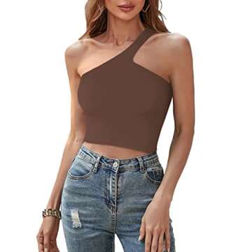 REORIA Summer Sexy Casual One Shoulder Double Lined Seamless Backless Sleeveless Cropped Tank Going ...
