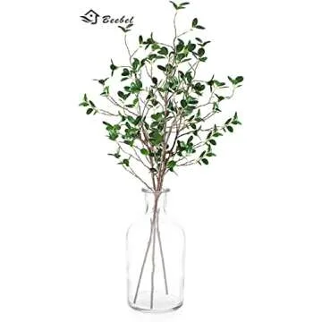 Beebel 3.5Ft 3PCS Artificial Branches Plants Eucalyptus Shrubs Greenery Stem Ficus Twig Fake Plastic Plant for Vase Bouquets Wedding Floral Arrangement Decor