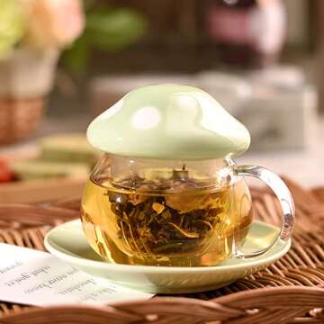 Mozacona Glass Mushroom Teacup Set for Unique Tea Enjoyment