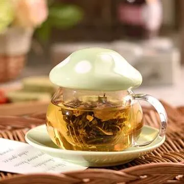 Mozacona Glass Mushroom Teacup Set for Unique Tea Enjoyment