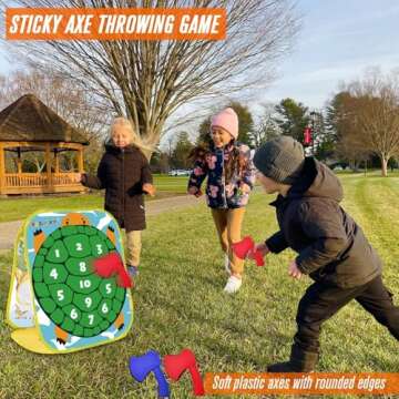 3-in-1 Dinosaur Bean Bags Toss Axes Throwing Sticky Balls Game for Kids 2 3 4 5 Years Old Toddlers Indoor Outdoor Sports Toys Gifts for Boys Birthday Valentines Easter Christmas Stocking Stuffer