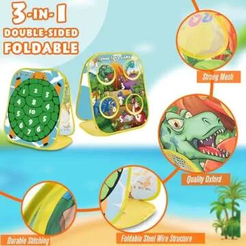 3-in-1 Dinosaur Bean Bags Toss Axes Throwing Sticky Balls Game for Kids 2 3 4 5 Years Old Toddlers Indoor Outdoor Sports Toys Gifts for Boys Birthday Valentines Easter Christmas Stocking Stuffer