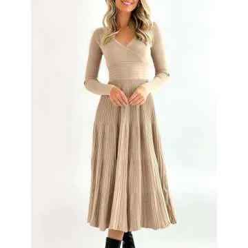 Chic Saodimallsu V Neck Midi Sweater Dress for Women