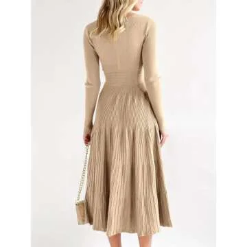Chic Saodimallsu V Neck Midi Sweater Dress for Women