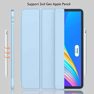 iMieet New iPad Pro 11 Inch Case 2022(4th Gen)/ 2021(3rd Gen) with Pencil Holder [Support iPad 2nd Pencil Charging/Pair],Trifold Stand Smart Case with Soft TPU Back,Auto Wake/Sleep(Sky Blue)