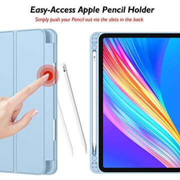 iMieet New iPad Pro 11 Inch Case 2022(4th Gen)/ 2021(3rd Gen) with Pencil Holder [Support iPad 2nd Pencil Charging/Pair],Trifold Stand Smart Case with Soft TPU Back,Auto Wake/Sleep(Sky Blue)