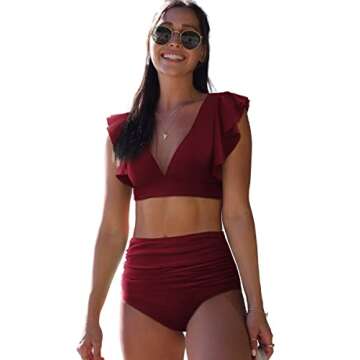 SPORLIKE Women Ruffle High Waist Bikini - Tropical Style
