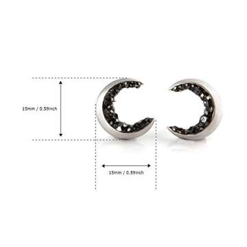 Elegant Laonato Crescent Moon Earrings with Black CZ