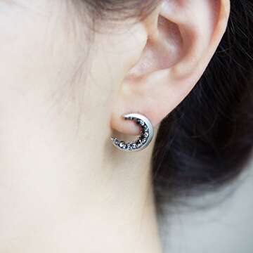 Elegant Laonato Crescent Moon Earrings with Black CZ