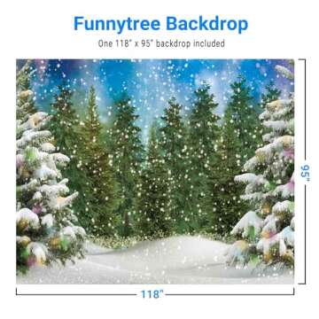 Funnytree 10x8FT Winter Forest Landscape Photography Backdrop Snowy Christmas Pine Tree Background Natural Scene Xmas Party Wall Decoration Supplies Photo Booth