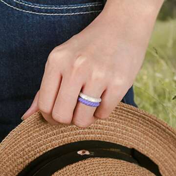 Egnaro Silicone Wedding Ring for Women,Seamless Thin and Stackble Braided Rubber Wedding Bands,No-Toxic,Skin Safe