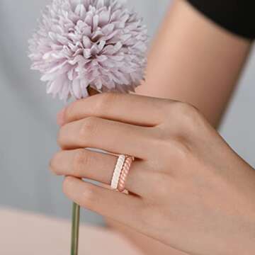 Egnaro Silicone Wedding Ring for Women,Seamless Thin and Stackble Braided Rubber Wedding Bands,No-Toxic,Skin Safe